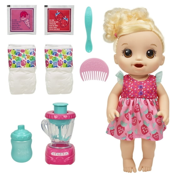 Baby Alive Magical Mixer Baby Doll Strawberry Shake, Blender, Drinks, Wets, Eats, Blonde Hair Toy