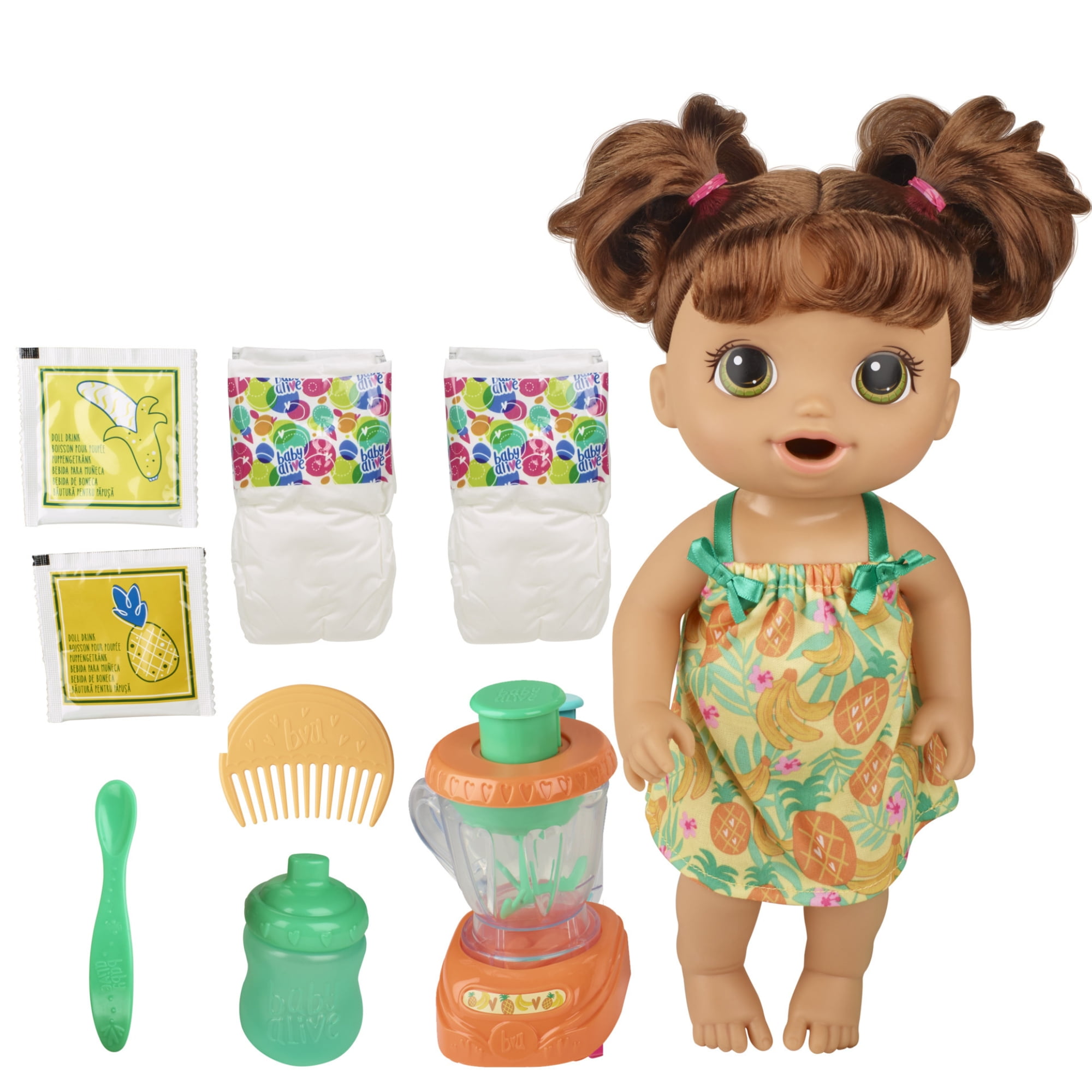 Baby Alive Magical Mixer Baby Doll Tropical Shake, Blender, Drinks, Wets, Eats, Brown Hair Toy - Walmart.com