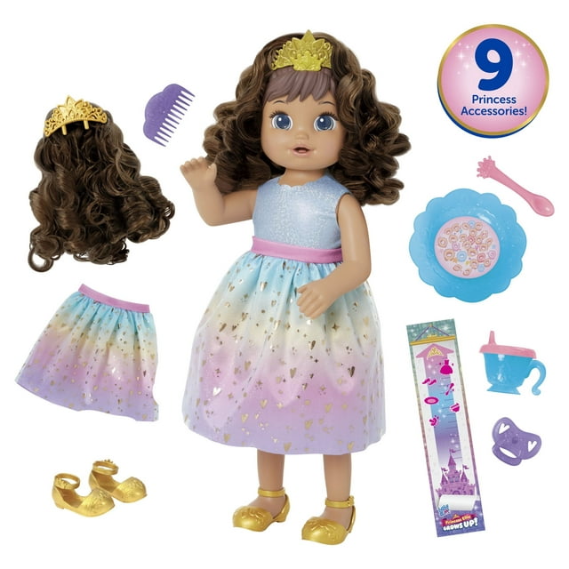 Baby Alive: Princess Ellie Grows Up! 15-Inch Doll Brown Hair, Brown Eyes Kids Toy for Boys and Girls