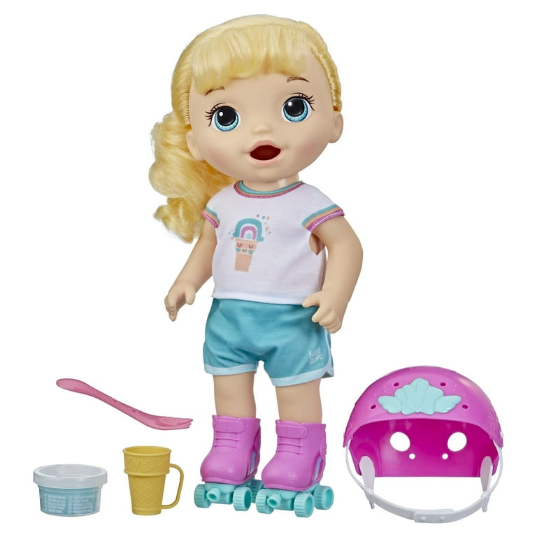 Baby Alive: Roller Skate Baby 14-Inch Doll Blonde Hair, Blue Eyes Kids Toy  for Boys and Girls