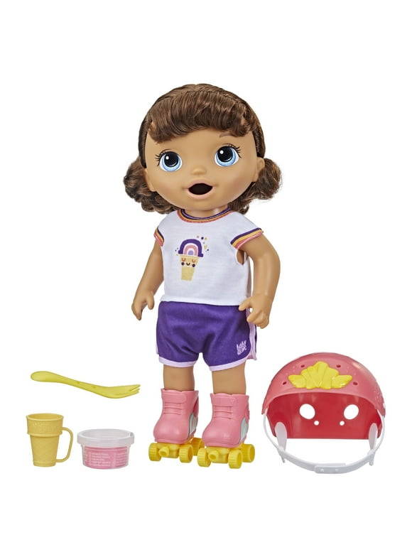 Baby Alive: Roller Skate Baby 14-Inch Doll Brown Hair, Blue Eyes Kids Toy for Boys and Girls, Only At Walmart