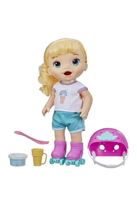 Roller Skate Baby Doll with Blonde Hair, 12 Inch Doll, Only at Walmart