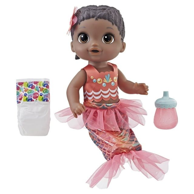 Baby Alive: Shimmer 'n Splash Mermaid 14-Inch Doll Black Hair, Brown Eyes Kids Toy for Boys and Girls