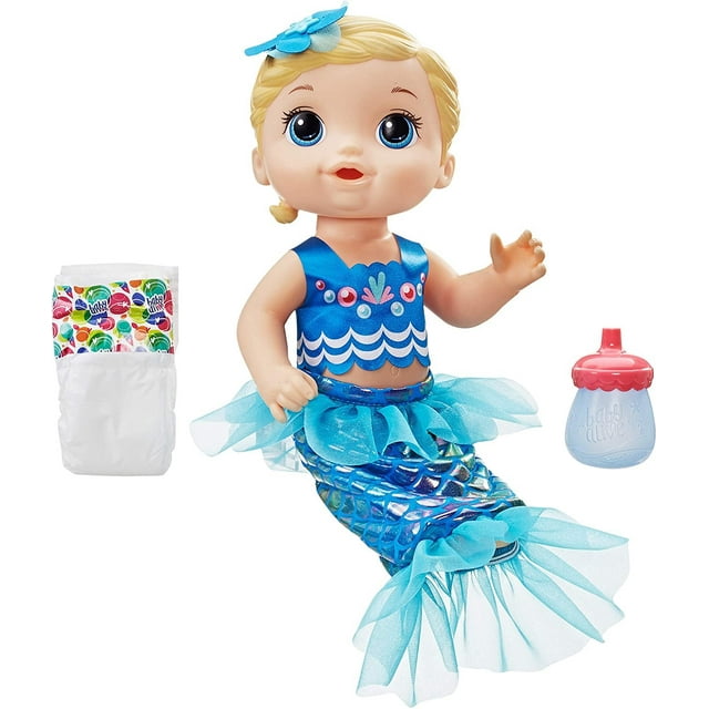 Baby Alive: Shimmer 'n Splash Mermaid 14-Inch Doll Brown Hair, Green Eyes Kids Toy for Boys and Girls