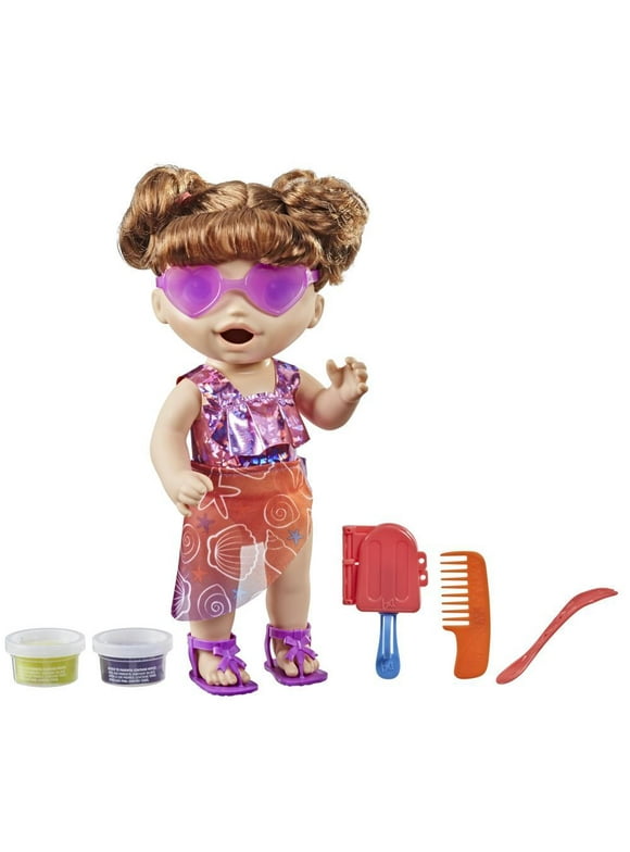 Baby Alive Sunshine Snacks Doll, Eats and "Poops," Waterplay Baby Doll, Ice Pop Mold, Toy for Kids 3 and Up, Brown Hair