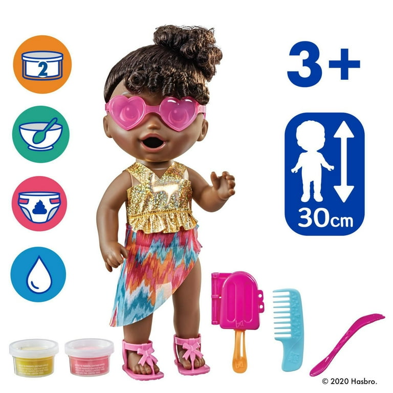 Baby Alive Sunshine Snacks Doll Waterplay Feeding Changing Dress up for Ages 3 Black Hair Walmart