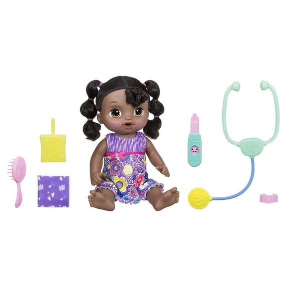 Baby Alive Sweet Tears Black Hair Baby Doll, Drinks and Cries Tears, with Doctor Visit Accessories