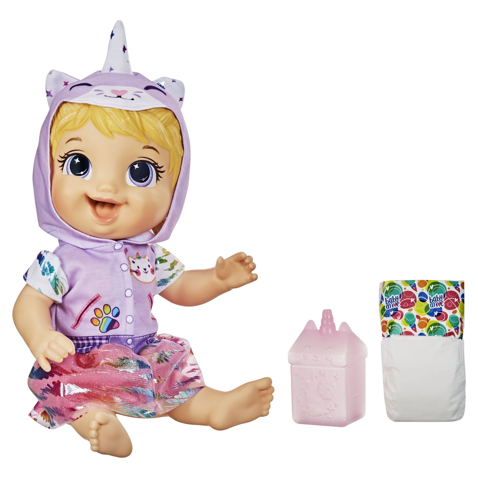 Baby Alive Tinycorns Doll, Panda Unicorn, Accessories, Drinks, Wets, Blonde Hair Toy Doll Playset, 4 Pieces Included - image 1 of 5