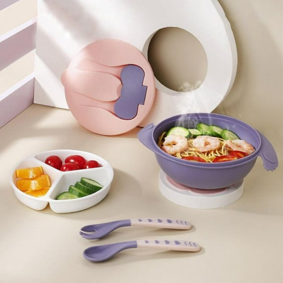 Baby And Children Training Bowl Baby Feeding Suction Cup Bowl Baby Portable Anti Slip And Anti Fall Glue/ Baby Feeding Fork Spoon Suction Cup Bowl A