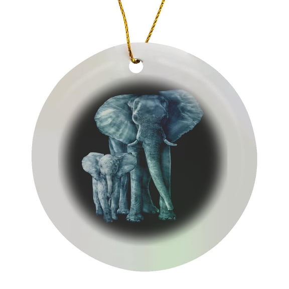 3drose, Baby and Mama Gray African Elephant Animal Safari Art., Circle Porcelain Ornament