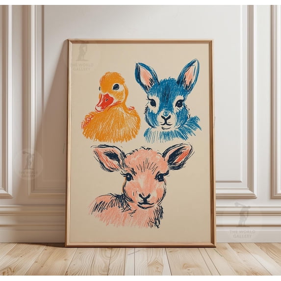 Baby Animal Art Print, Duck, Bunny, Lamb Nursery , Poster Print Only ...