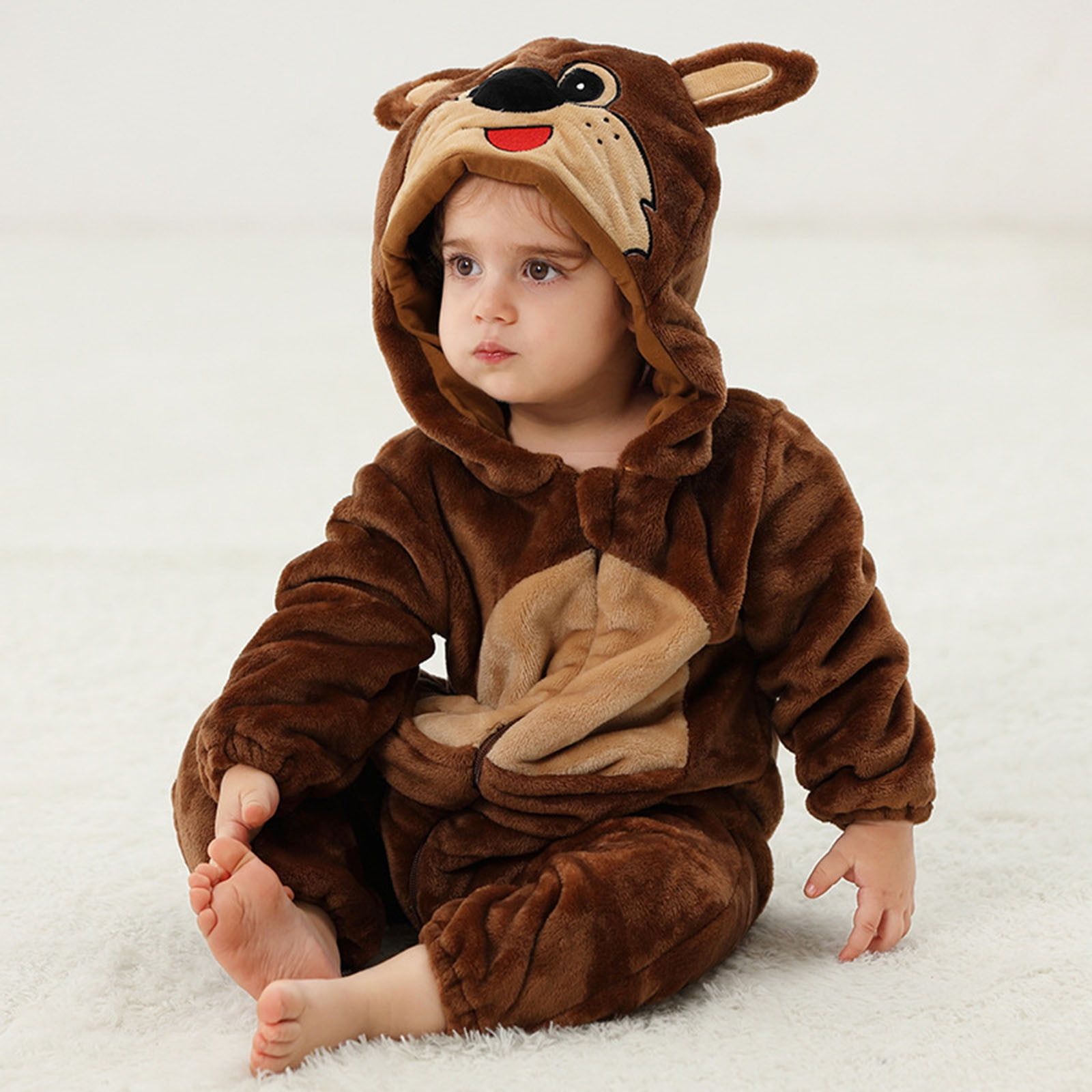 Autumn Arrival Baby Unisex Long Sleeves Animals Cartoon Pattern Hooded Rompers
