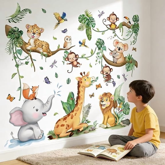 Baby Animal Wall Decals for Nursery,Jungle Safari Theme Kids Room Decor