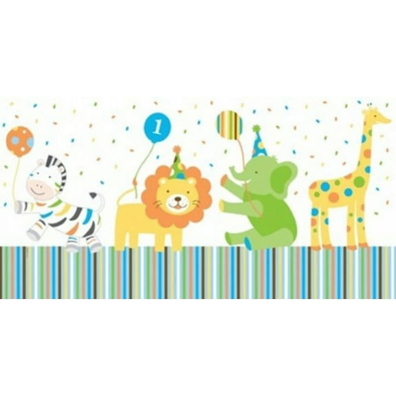 Baby Animals 1st Birthday Boy Table Cover (each) - Party Supplies