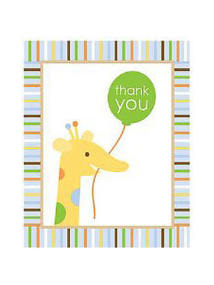Baby Animals 1st Birthday Boy Thank You Notes (8-pack) - Party Supplies