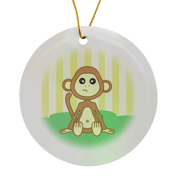 3drose, Baby Animals – Monkey, Circle Porcelain Ornament