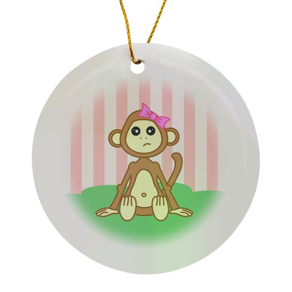 3drose, Baby Animals – Monkey Girl, Circle Porcelain Ornament