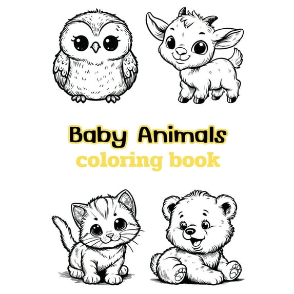 Baby Animals coloring book: Children's coloring pages + word search puzzles, (Paperback)