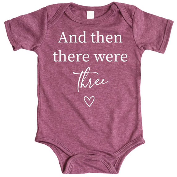 Baby Announcement And Then There Were 3 Heart Baby Big Sister Big Brother Sibling Vintage Burgundy Bodysuit Newborn