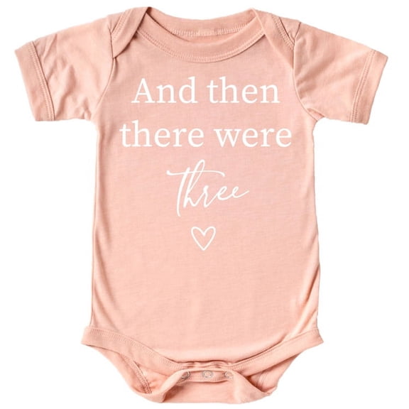 Baby Announcement And Then There Were 3 Heart Baby Big Sister Big Brother Sibling White on Peach Bodysuit 6 Months