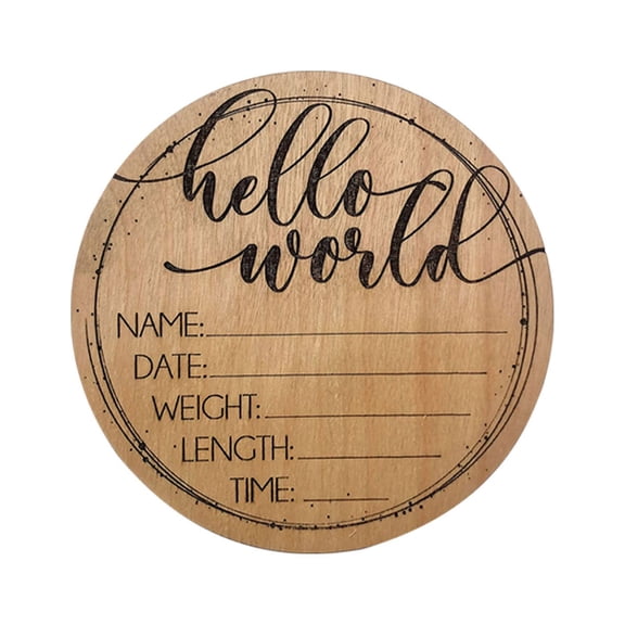 Baby Announcement Sign 6 Wooden Hello World Newborn Name Sign, Hospital Birth Stat Plaque, Gender-Neutral Welcome Baby Keepsake, Personalized Photo Prop for Boys & Girls, Newborn Gift