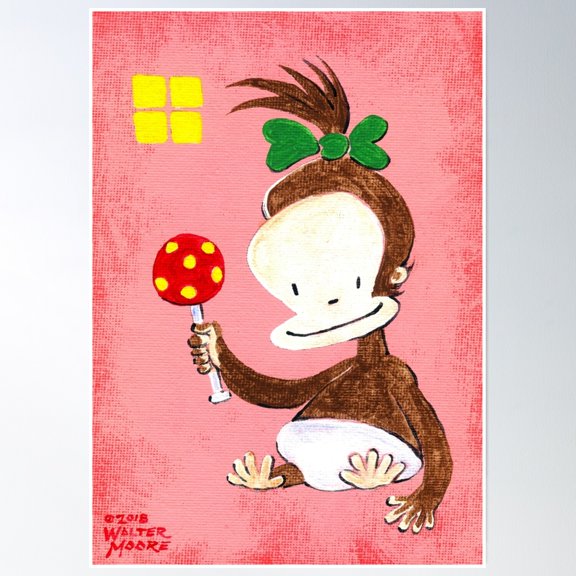 Baby Ape Girl On Pink- Vintage Wall Arttrendy Retro Print Room Decor Wall Art , Poster Print Only