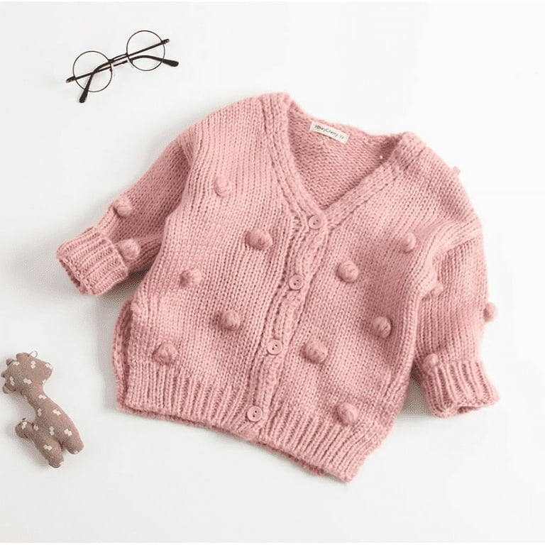Baby Autumn Winter Clothing Girls Knitted Cardigan Coat Sweater Top  Handmade Bubble Ball Solid Children Clothing Warm Sweater 6M-3T