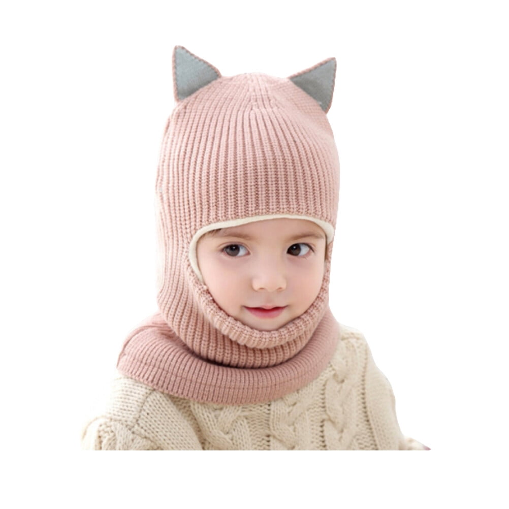 Baby Autumn Winter Face Mask Windproof Wool Hat With Scarf Warm Knitted