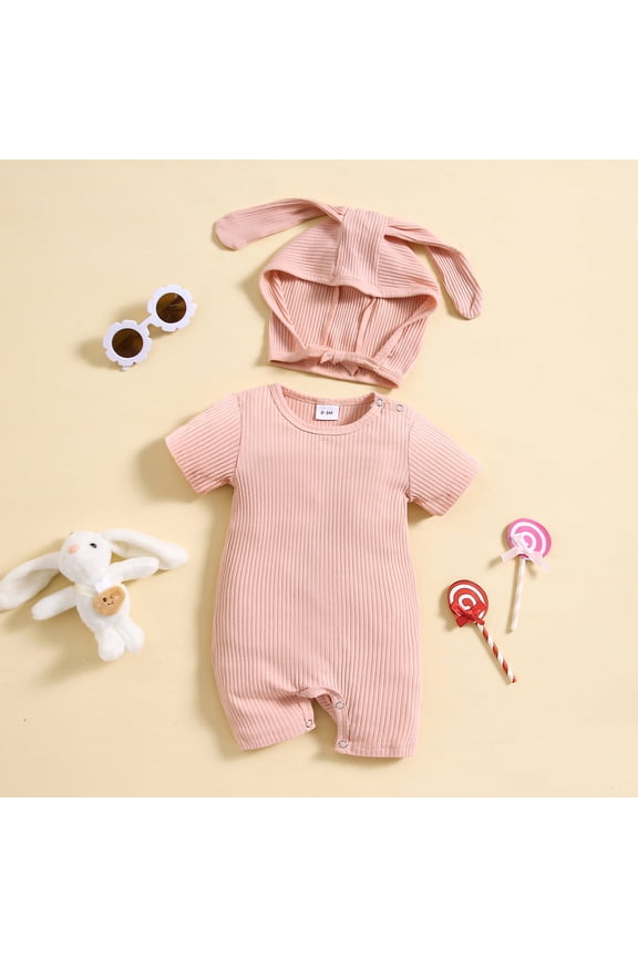 Baby Girls Easter Outfit Bunny Romper Cotton Cute Bunny Jumpsuit with Rabbit Hat Cap Spring Matching Clothes for and 0-18 Months