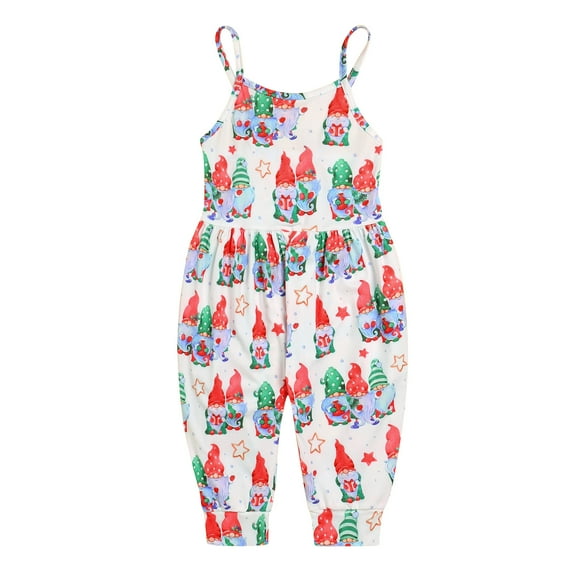 Baby Backless Strap Slouch Jumpsuit for Toddler Girls Cute Harem Romper Pants with Pockets Cute Christmas Print