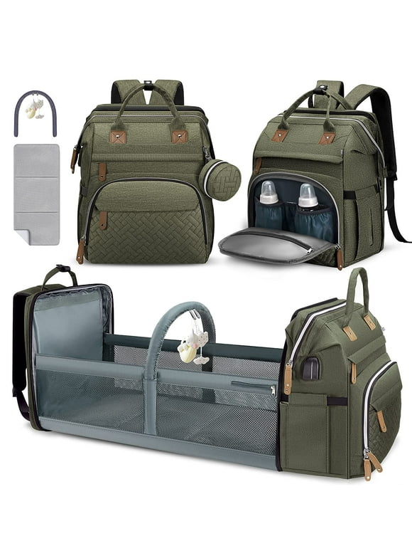 Baby Bag Backpack, Diaper Changing Station,Waterproof Changing Pad, USB Charging Port, Pacifier Case,Army Green Color