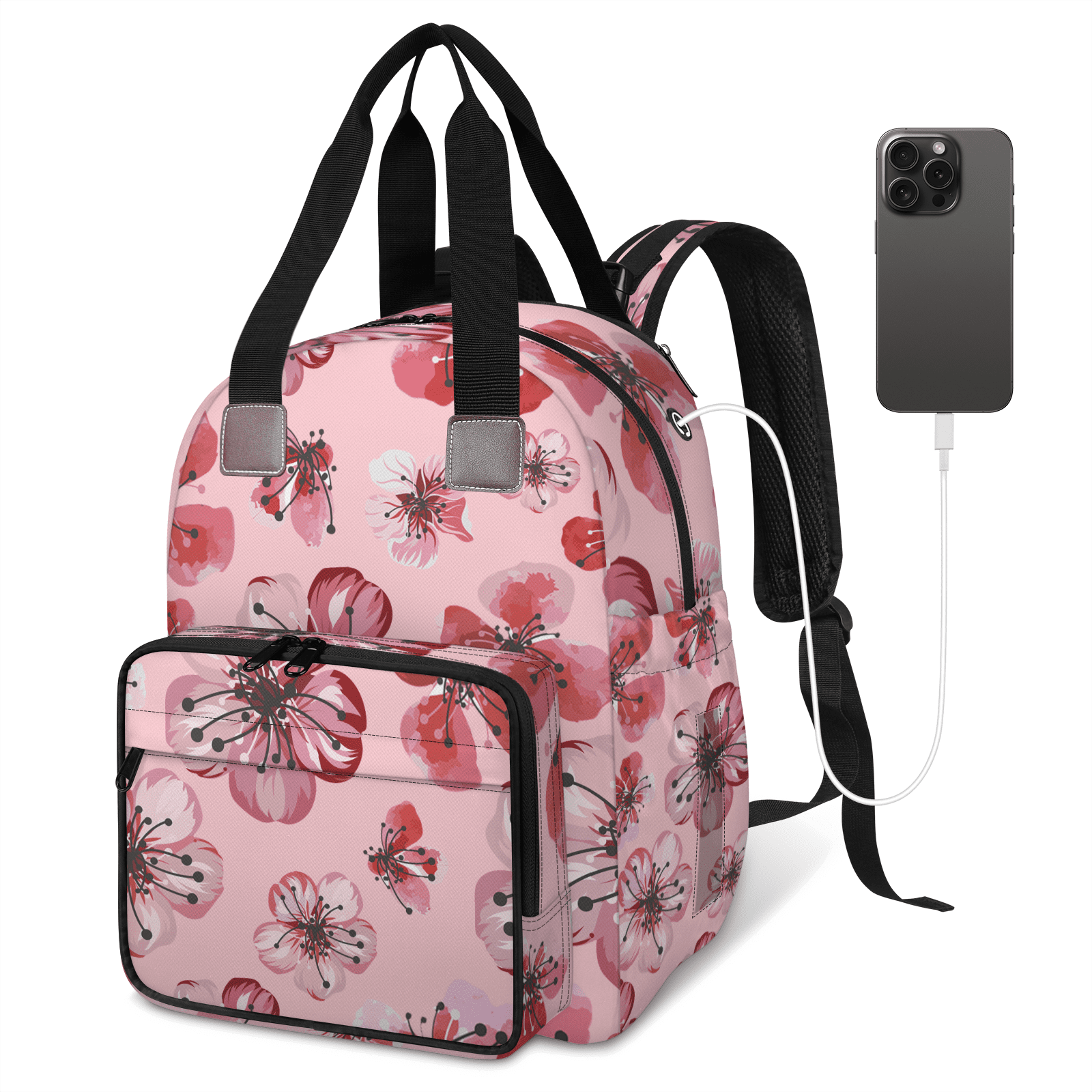 Baby Bags Backpack with USB Port,Floral Print Diaper Bag Backpack,Large Capacity Multifunction Travel Pack for Mom & Dad
