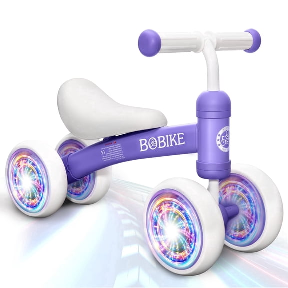 Baby Balance Bike, 4-Wheel No-Pedal Bicycle for Toddlers 12-36 Months, Boys & Girls First Birthday Gift(Purple)