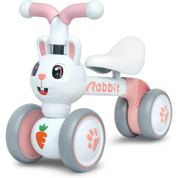 Baby Balance Bike Toys for 1 Year Old Girls, First Birthday Gifts for 10-36 Months Toddlers Bike, Non-Pedal 4 Silent Wheels Riding Toys, Kids Pre-School First Bike Rabbit