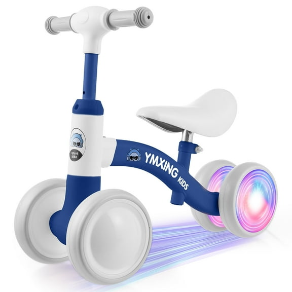 Lictin Baby Balance Bike, Adjustable Baby Bicycle with Colorful Lighting for 10-36 Months Toddler, 4 Wheels Kids Balance Bike, No Pedal Walker Ride On Toy Gifts, Blue