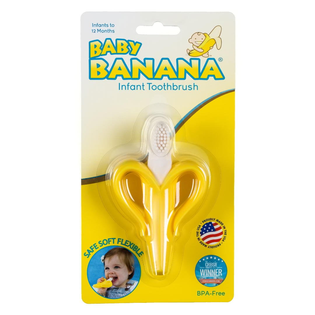 Baby Banana Yellow Banana Infant Toothbrush, Easy to Hold, Train Infants Babies and Toddlers for Oral Hygiene, Teether Effect for Sore Gums, 4.33" x 0.39" x 7.87", BR003 Yellow Banana (Infant) - image 1 of 5