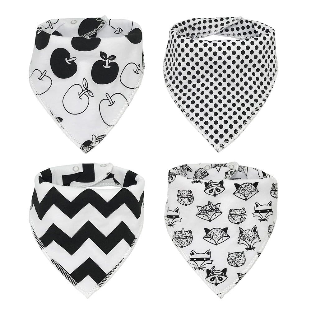 Baby Bandana Drooling and Teething Bibs, 4-pack (Black and White)