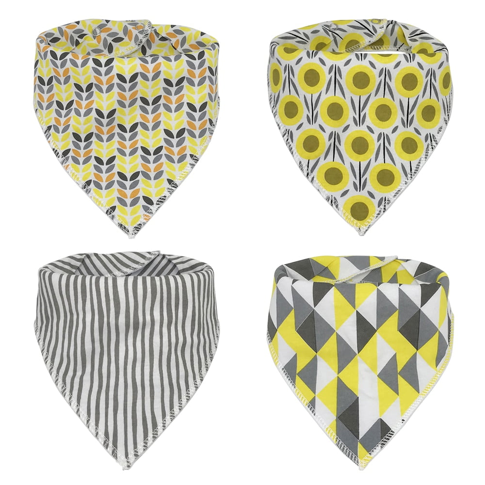 Baby Bandana Drooling and Teething Bibs, 4-pack (Yellow Sunflower)
