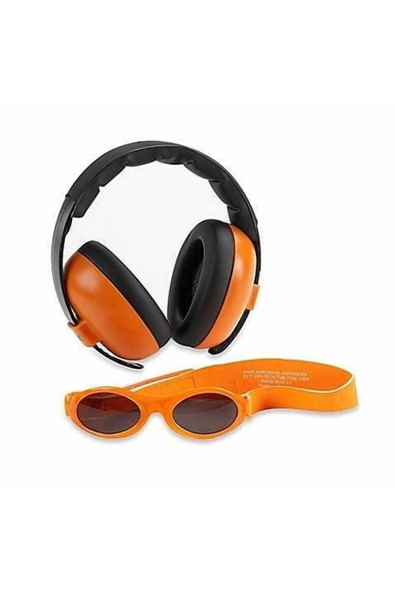 Baby Hearing Protection Earmuffs & Wrap Around Sunglasses Combo Set - One Size - Tangerine
