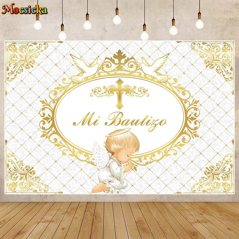 Baby Baptism Backdrop Angel White Dove Cross Newborn Background