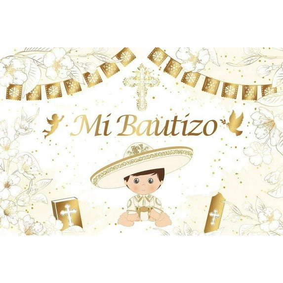 Baby Baptism Backdrop Mi Bautizo First Holy Communion Golden Cross Dove Kids Portrait Customized Photography Background