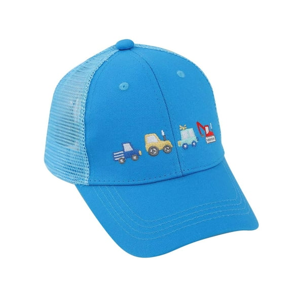 Baby Baseball Cap Cartoon Car Print Baseball Cap Sun Proection Mesh Panels Adjustable Kids Hat Blue 2-8 Years