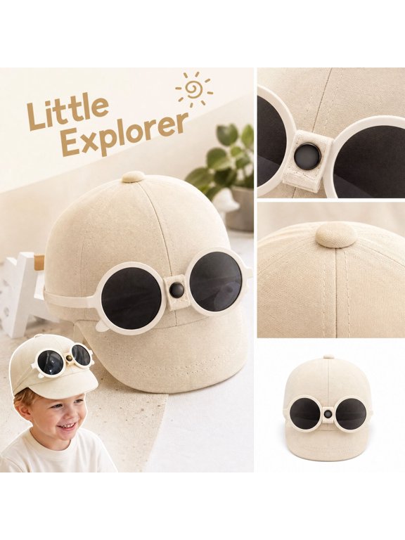 Baby Baseball Cap with Removable 3D Glasses Infant Toddler Hat for Boys Girls Soft Structured Sun Hat Casual Style