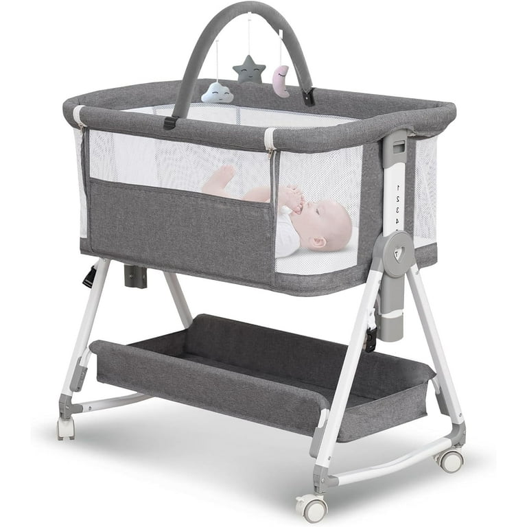 MEICHYUN 3 in 1 Baby Bassinet with Hanging Toys, Foldable, 4-Sided Mesh, 7 Height Adjustable, Gray - Walmart.com MEICHYUN 3 in 1 Baby Bassinet with Hanging Toys, Foldable, 4-Sided Mesh, 7 Height Adjustable, Gray - Walmart.com