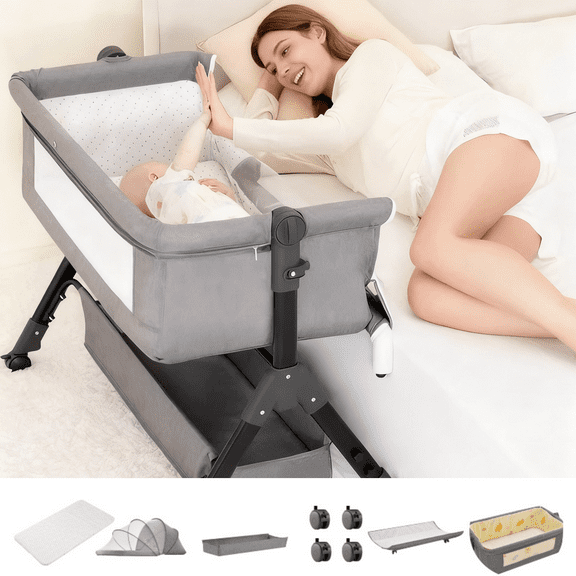 Baby Bassinet 5-in-1 Bedside Sleeper Bassinet Portable Baby Crib with Changing Table Height Adjustable Easy Folding for Babies & Infants