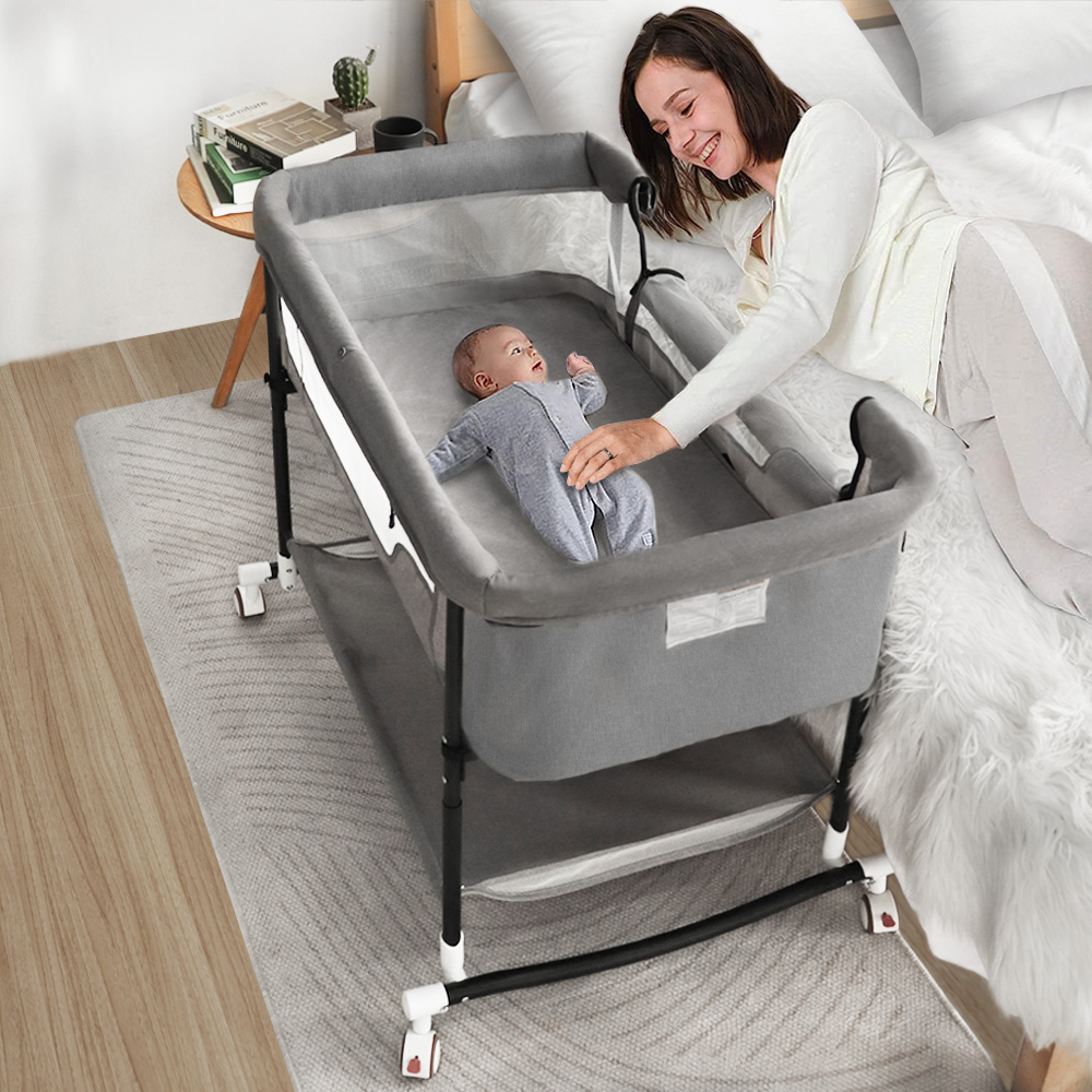 Baby Bassinet, Adjustable Infant Bedside Crib Beds with Changing Table, Storage Basket, Wheel, Mosquito Net, for 0-24 Months, Gray - image 1 of 14