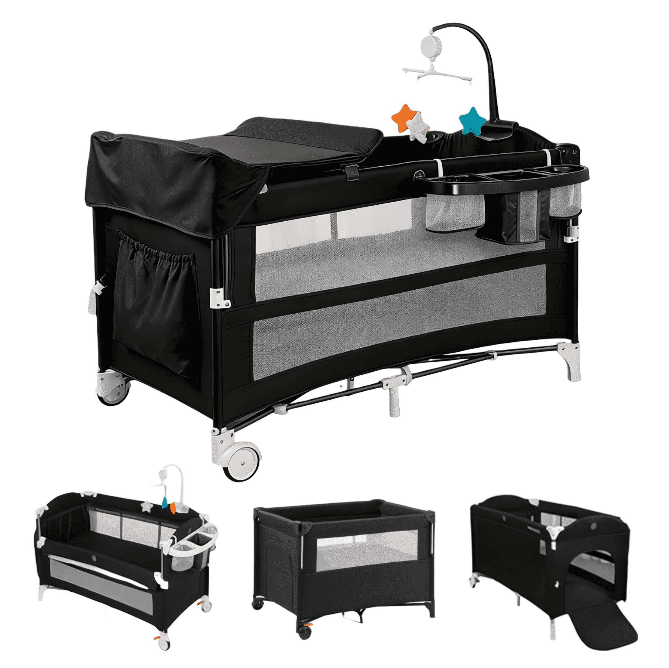 Baby Bassinet, Baby Bedside Sleeper & Playpen,Baby Play Yard with Diaper Changer \Large Storage for Newborn and Infant for Newborn to Toddlers,Unisex,Black