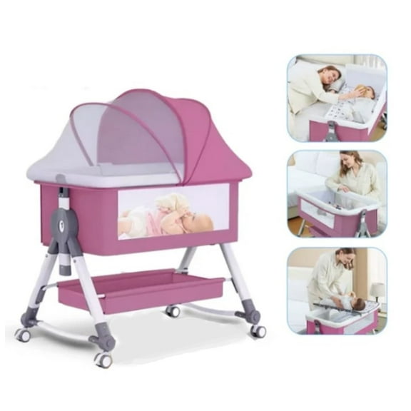 Baby Bassinet, Bedside Crib, Height Adjustable, Canopy For Newborn, For 0-24 Months, Pink