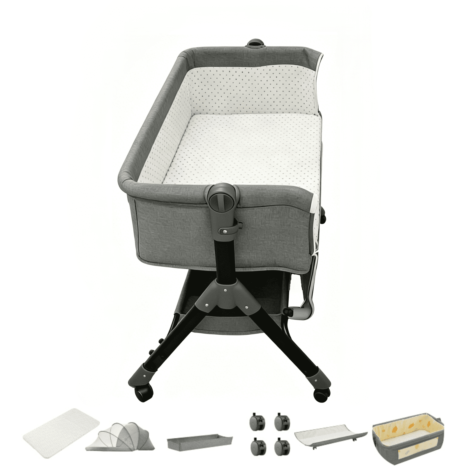 Baby Bassinet,Bedside Sleeper Bassinet with Changing Table Adjustable Height Infant Cradle for 0–36 Months (GRAY)