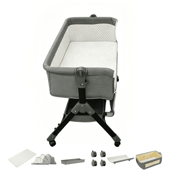Baby Bassinet,Bedside Sleeper Bassinet with Changing Table Adjustable Height Infant Cradle for 0–36 Months (GRAY)